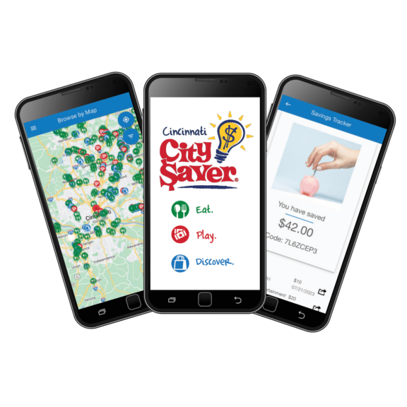 Cinncinnati City Saver mobile app on phone screens