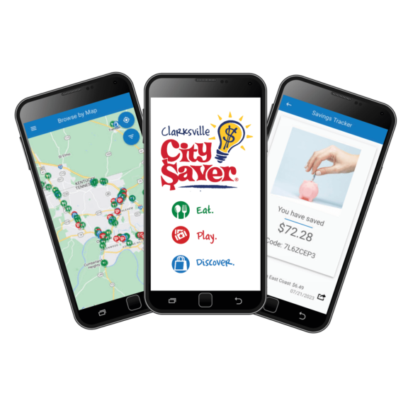 Clarksville City Saver mobile app on phone screens