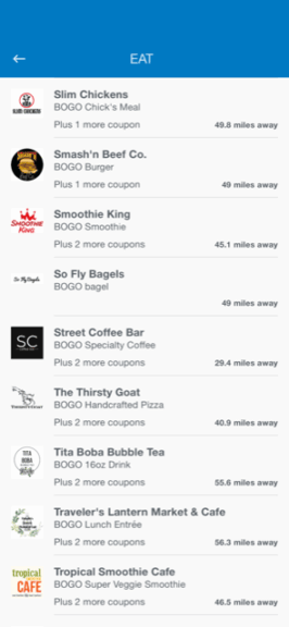 Clarksville App Screenshot - Merchant List
